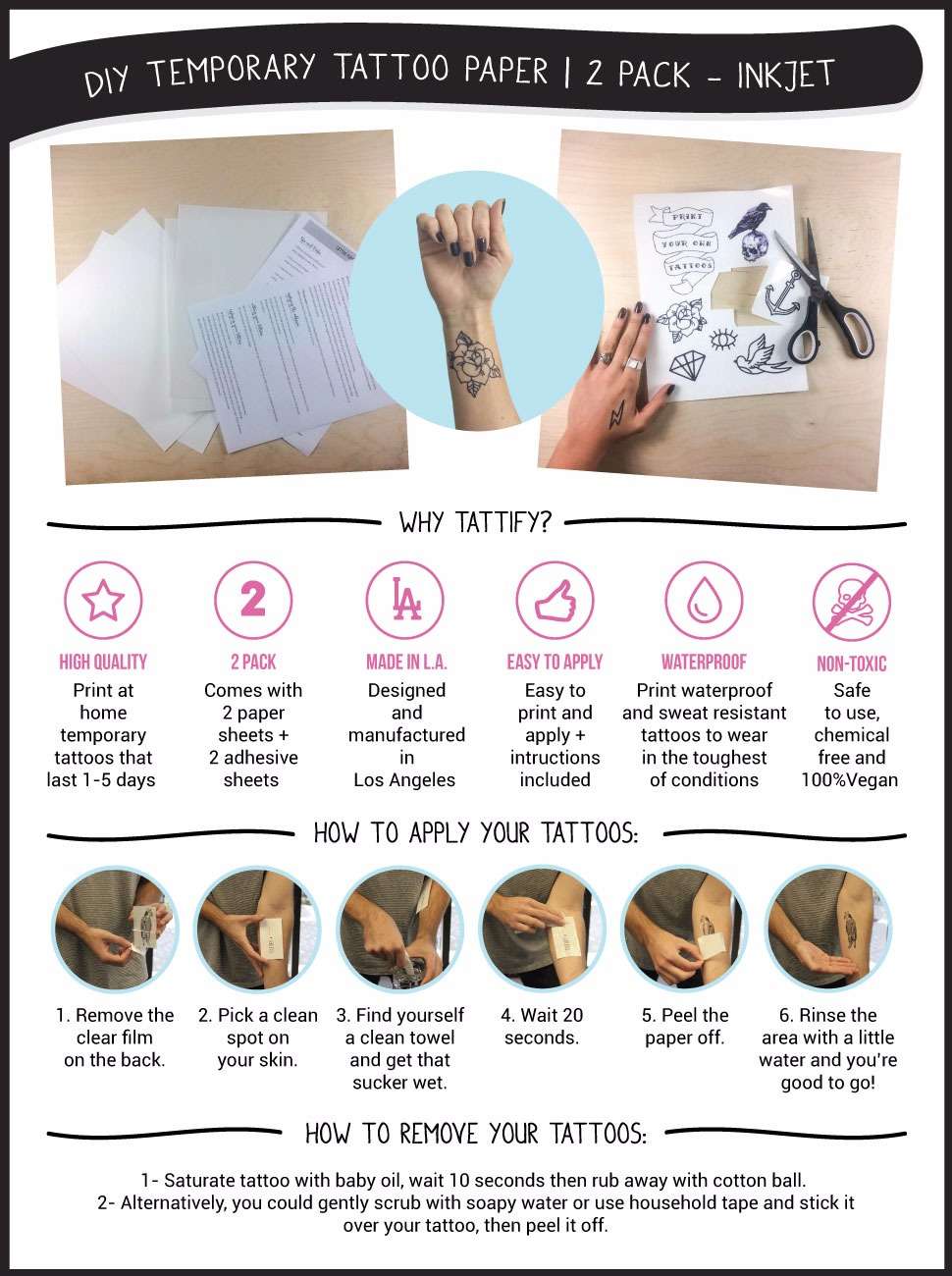 Amazon.com : Tattify DIY Temporary Tattoo Paper 2 Sheet Pack For Inkjet ...