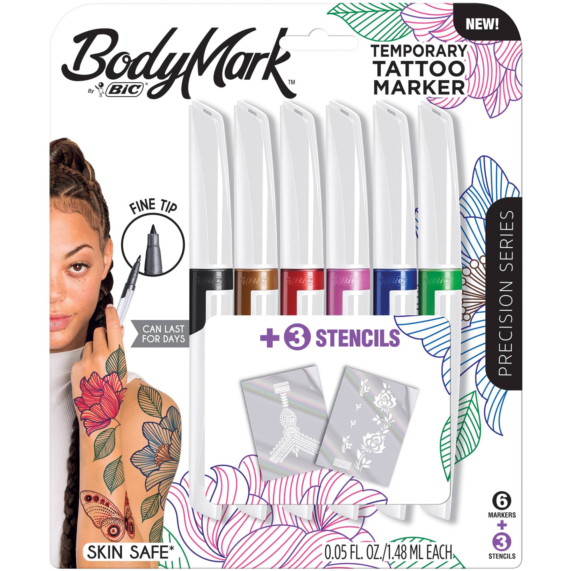 BIC BodyMark Temporary Tattoo Art Markers with Fine Tip, Assorted ...
