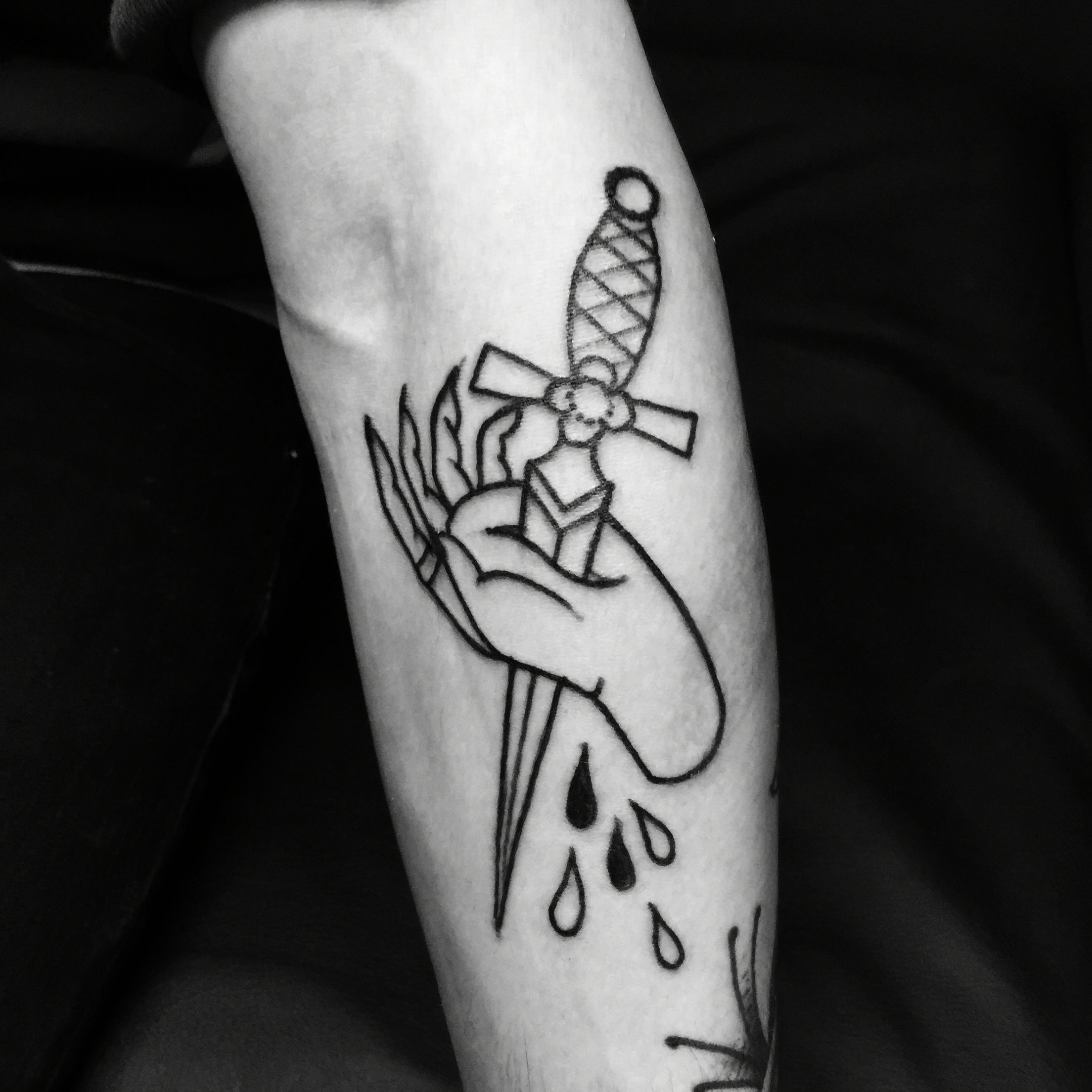 Blackwork Dagger thru Hand Tattooed by Noelle LaMonica Divine Machine ...
