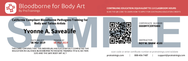 California Compliant Bloodborne for Body Art Course ...