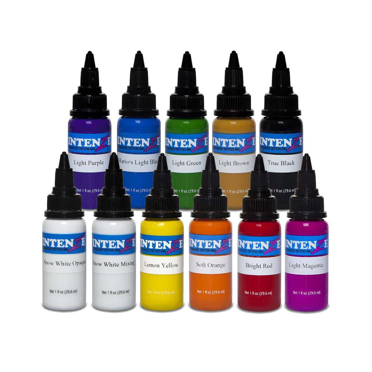 Intenze Tattoo Ink Set: 11 Light Primary Colors, 1oz