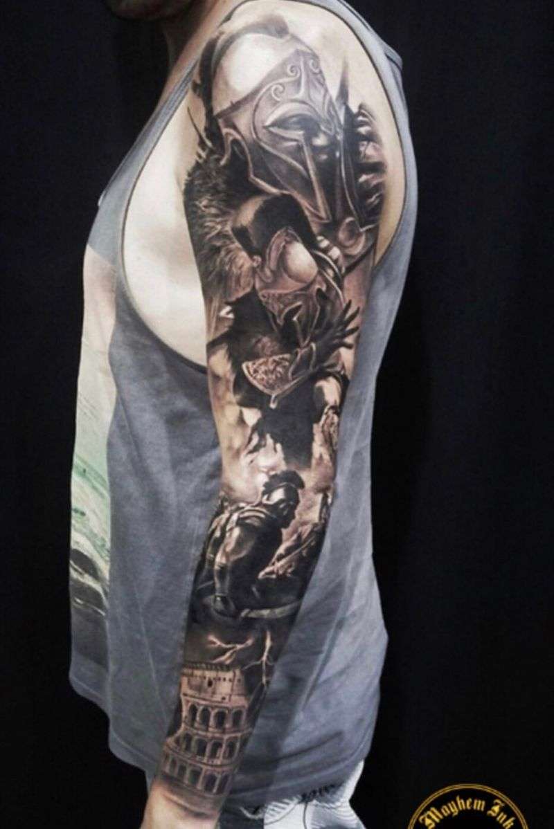 Tattoo uploaded by Mayhem ink phuket  Gladiator full sleeve design ...