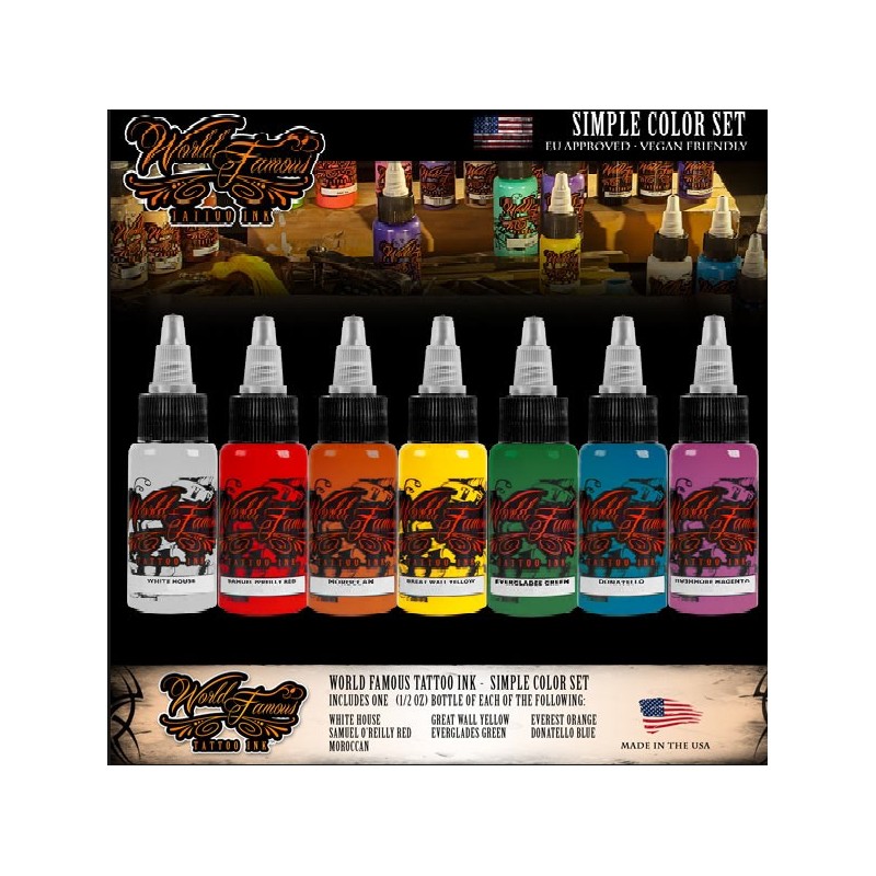WORLD FAMOUS TATTOO INK SIMPLE COLOR SET 7x15ML 1/2OZ